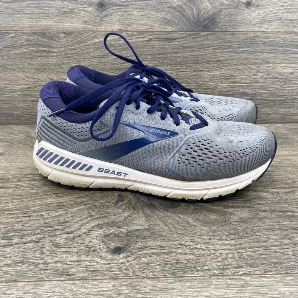 Brooks Beast 20 Running Shoes Mens 8 Extra Wide 4E Grey Navy Blue 1103274E491